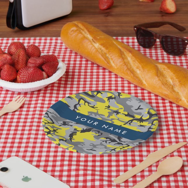 Gelb und Grau Camouflage Ihr Name personalisieren Pappteller (Picknick)