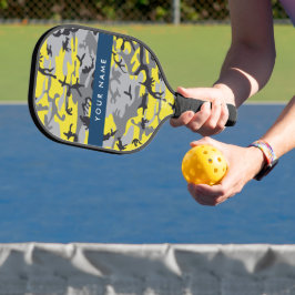 Gelb und Grau Camouflage Ihr Name personalisieren Pickleball Schläger