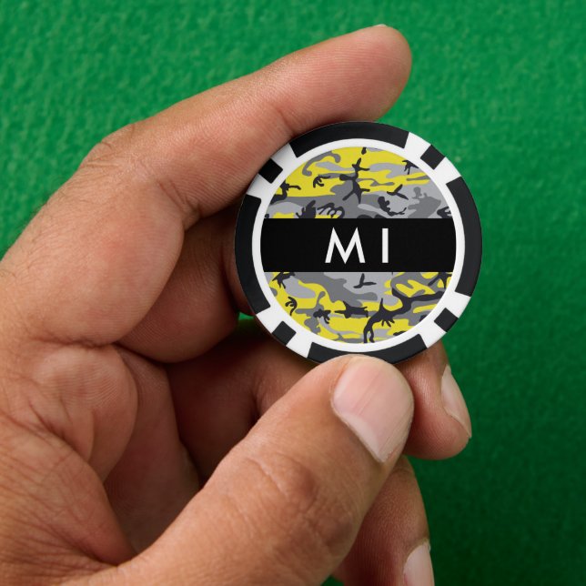 Gelb und Grau Camouflage Ihr Name personalisieren Pokerchips (Hand)