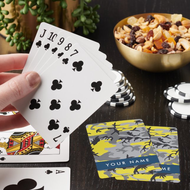 Gelb und Grau Camouflage Ihr Name personalisieren Spielkarten (In Situ)
