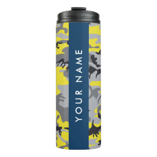 Gelb und Grau Camouflage Ihr Name personalisieren Thermosbecher