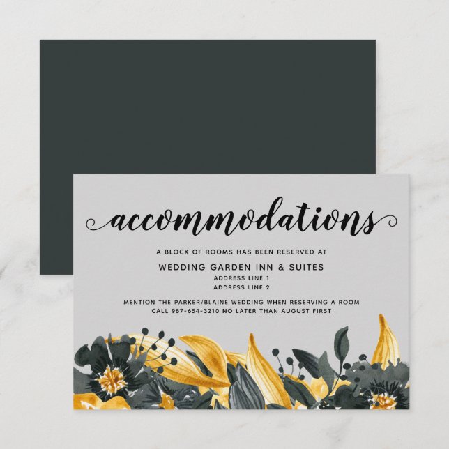 Gelb und grau florale Modernes Elegantes Wedding H RSVP Karte (Vorne/Hinten)