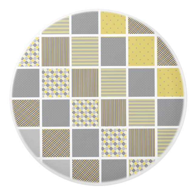 Gelb und Grau-Quilt-Muster Keramikknauf (Vorderseite)