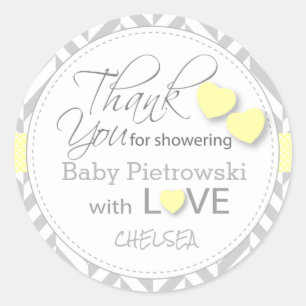 Gelb und Grau Zickzack Danke Runder Aufkleber