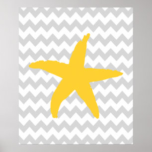 Gelb und Grau Zickzack Nautic Sea Star Poster