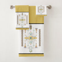 Gelb und grün gestreiftes Badetuch Set