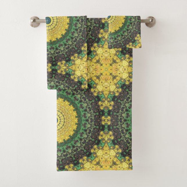 Gelb und Grün Kaleidoskop Mandala Muster Badhandtuch Set (Insitu)