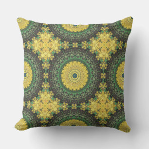 Gelb und Grün Kaleidoskop Mandala Muster Kissen