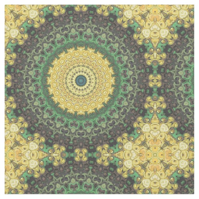 Gelb und Grün Kaleidoskop Mandala Muster Stoff (Nahaufnahme)