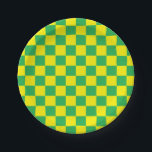 Gelb und grün pappteller<br><div class="desc">Abstrakte digitale Kunst von gelben und grünen Quadraten in einer karierten Formation.</div>