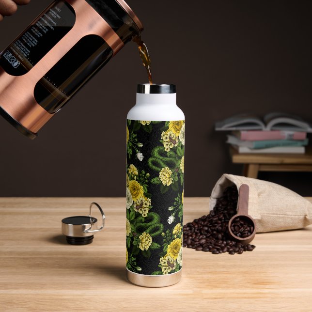 Gelb und grün versteckt in den Rose Trinkflasche (Kaffee)