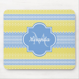 Gelb- und hellblauer Strick mit Monogramm Mousepad