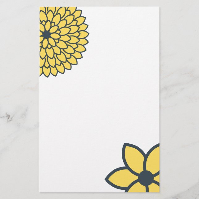 Gelb und Holzkohle Moderne Blüten Briefpapier (Vorderseite)