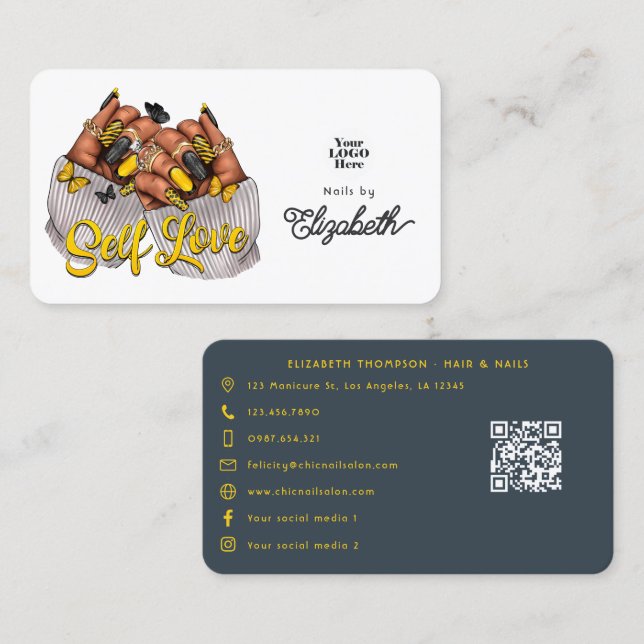 Gelb und Kohle, Salon Branding, selbstständig Lieb Visitenkarte (Vorne/Hinten)