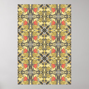 Gelb und korallenrote Tulpen Art Nouveau Design Po Poster