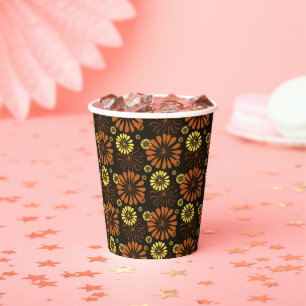 Gelb und Kupfer Retro-Blumenmuster auf Braun Pappbecher