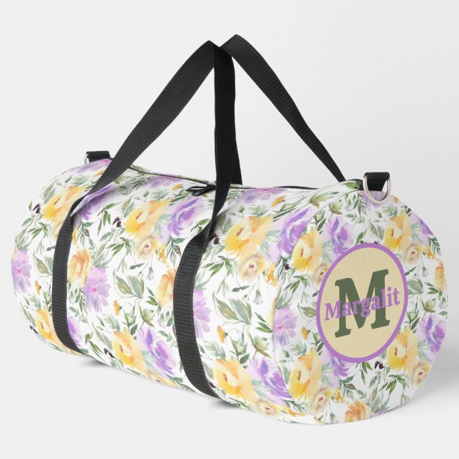 Gelb und Lavendel Lila Rose Duffle Bag (Linke Ecke)