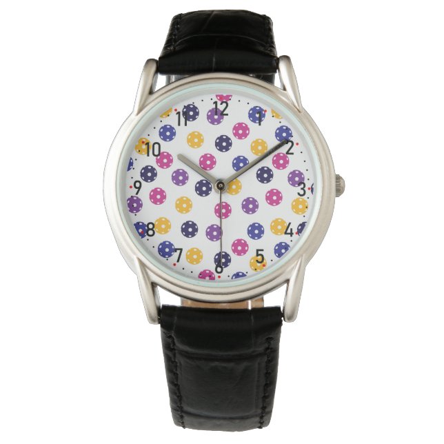 💛 Gelb und 💜 lila Pickleballs Armbanduhr (Vorderseite)