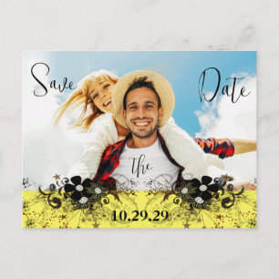 Gelb und Lila Save the Date mit IHREM Foto Ankündigungspostkarte