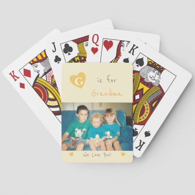 Gelb und orange mit Namen und Foto Spielkarten (Rückseite)