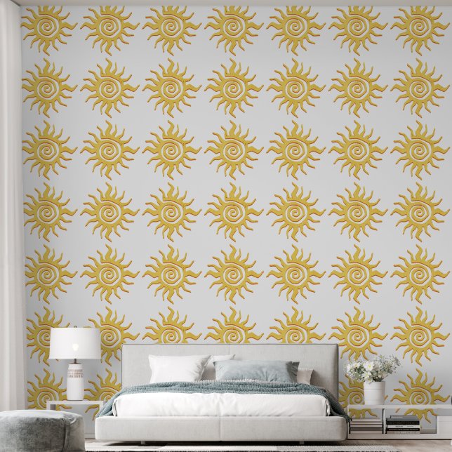 Gelb und orangefarbener Retro-Sonnenschein Tapete (Schlafzimmer)