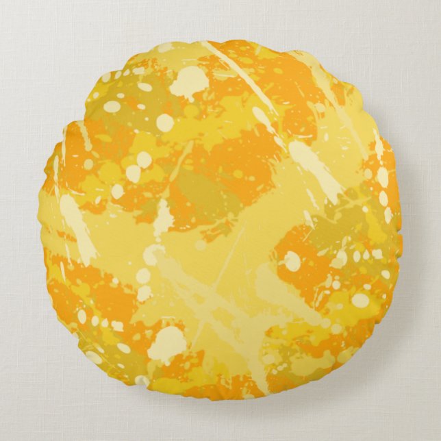 Gelb- und Orangefärbter Spritzer Rundes Kissen (Vorderseite)