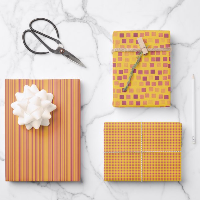 Gelb- und Orangenumhüllungspapier, Set 3 Geschenkpapier Set (Vorderseite)