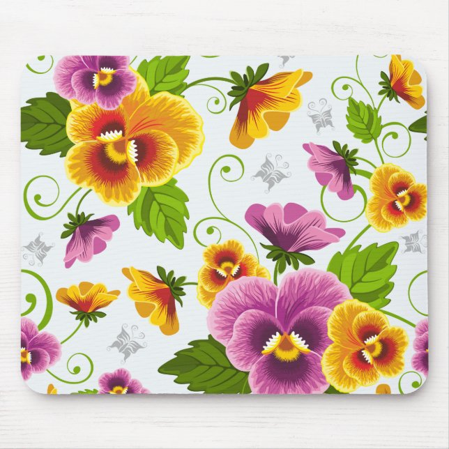 Gelb- und rosa Blumenmuster Mousepad (Vorne)
