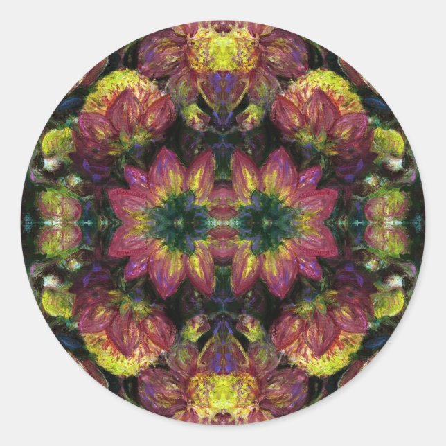 Gelb und rosa Dahlias Runder Aufkleber (Vorderseite)