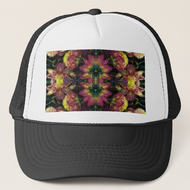 Gelb und rosa Dahlias Truckerkappe (Vorderseite)