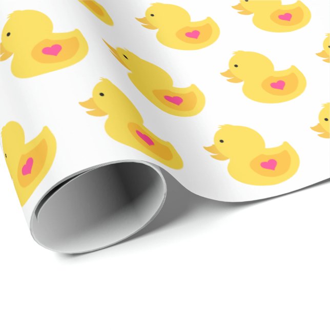 Gelb und rosa Gummi Ducky Geschenkpapier (Rolleneckpunkt)