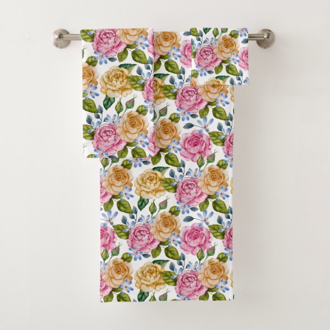 Gelb und rosa Rosen Badehandtuch Set (Insitu)