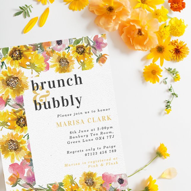 Gelb- und rosafarbene Brunch & Bubbly Brautparty Einladung (Von Creator hochgeladen)