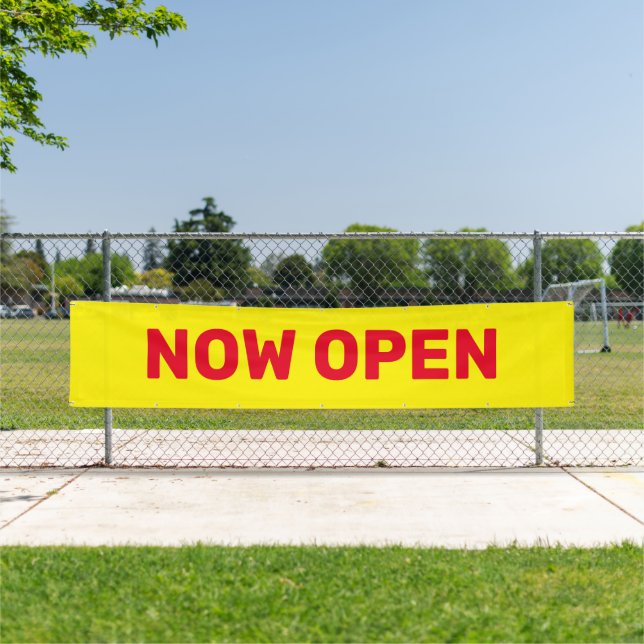 Gelb und Rot jetzt Open Sign Banner (Insitu)