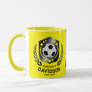 Gelb und Schwarz Benutzerdefiniertes Fußballname G Tasse