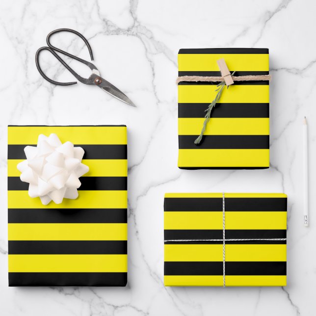 Gelb und schwarz gestreift geschenkpapier set (Vorderseite)