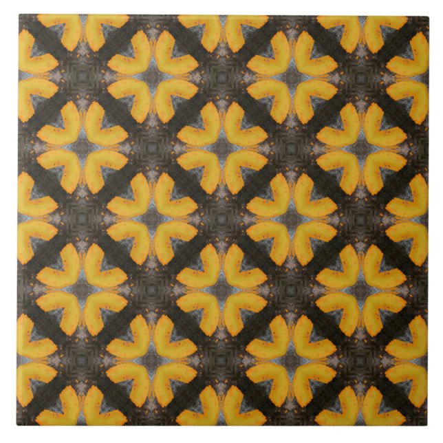 Gelb und Schwarz Modernes Hipster-Muster Fliese (Vorderseite)