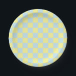 Gelb und schwarz pappteller<br><div class="desc">Abstrakte digitale Kunst von pastellblauen und gelben Quadraten in einer karierten Formation.</div>
