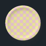 Gelb und schwarz pappteller<br><div class="desc">Abstrakte digitale Kunst von pastellrosa und gelben Quadraten in einer karierten Formation.</div>