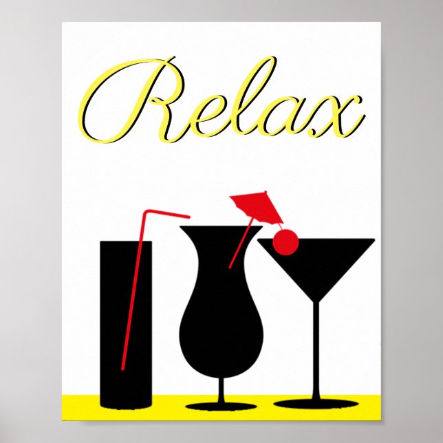 Gelb und schwarz Relax Zeichen für die Küche Poster (Vorne)