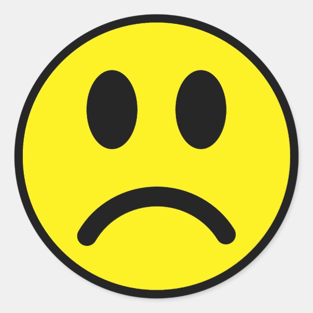 Gelb und schwarz Sad Face Smilie Emoji Runder Aufkleber (Vorderseite)