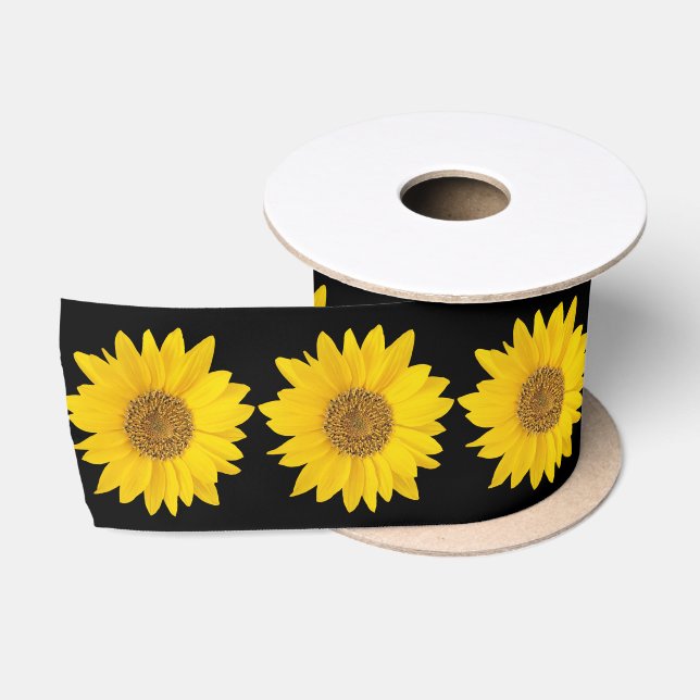 Gelb- und Schwarz-Sonnenblumenmuster Satinband (Spule)