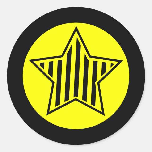 Gelb- und Schwarz-Star-Rundkleber Runder Aufkleber (Vorderseite)