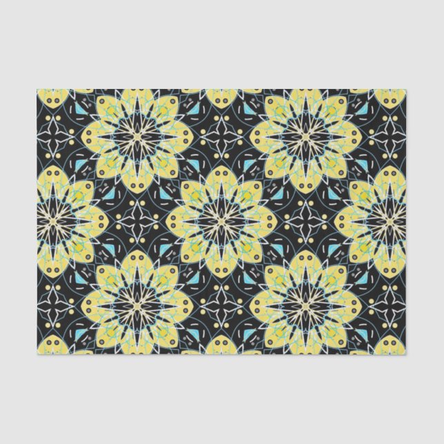 Gelb und schwarz Stilvolles Muster mit geometrisch Seidenpapier (Vorderseite)
