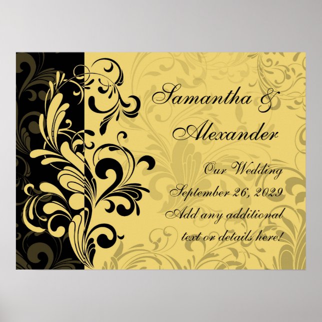 Gelb und Schwarz, zeitgenössischer Swirl Poster (Vorne)