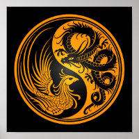Gelb und Schwarzer Drache Phoenix Yin Yang
