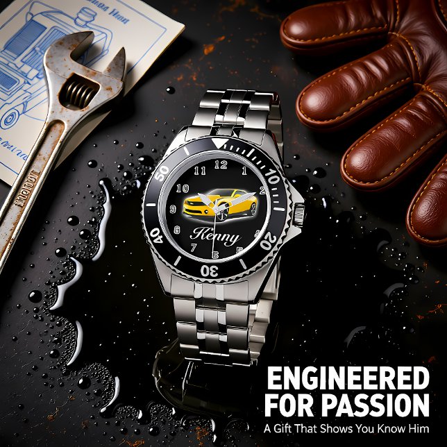 Gelb- und Schwarzsportwagen Armbanduhr (Von Creator hochgeladen)