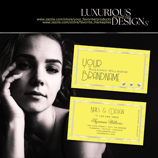 Gelb und Silber Rahmen mit Luxe Diamonds Stilvoll Visitenkarte (Von Creator hochgeladen)