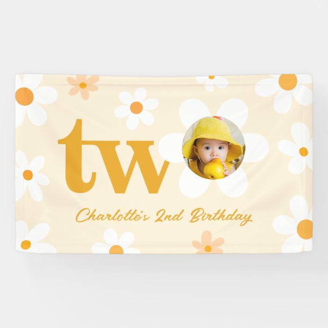 Gelb und Weiß Daisy Foto Girl Banner (Horizontal)