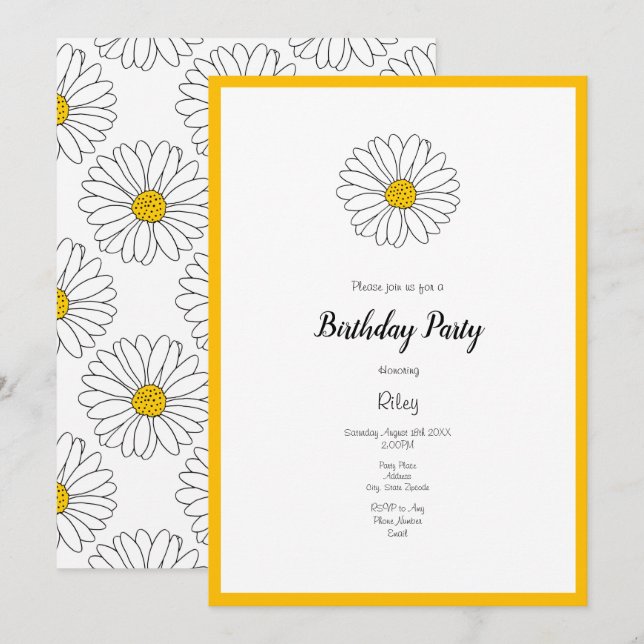 Gelb und Weiß Daisy und Muster Einladung (Vorne/Hinten)